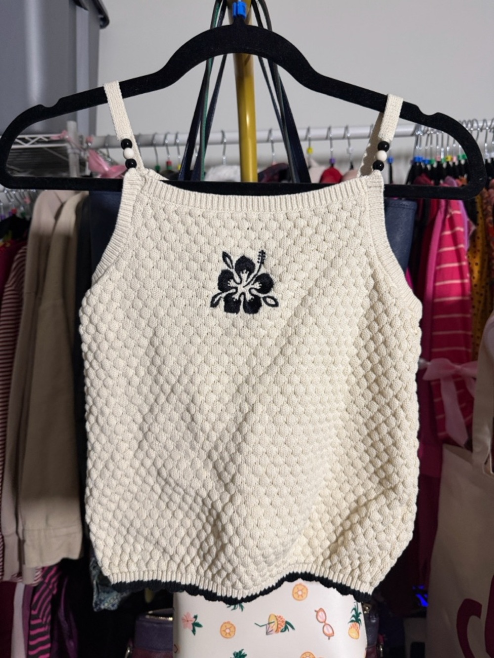 Primark Cream Knit Camisole with Black Bead Straps size 12-13 Years - Picture 2 of 6